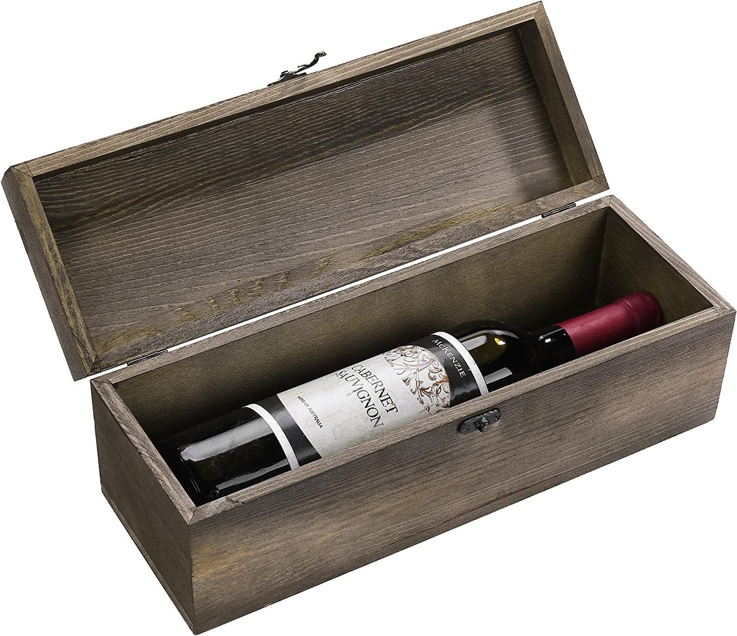 Rustic Burnt Solid Wood Wine Bottle Gift Box with Latched Lid