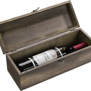 Rustic Burnt Solid Wood Wine Bottle Gift Box with Latched Lid