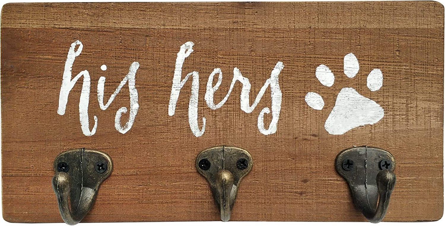 His Hers Dog Leash Key Holder for Wall