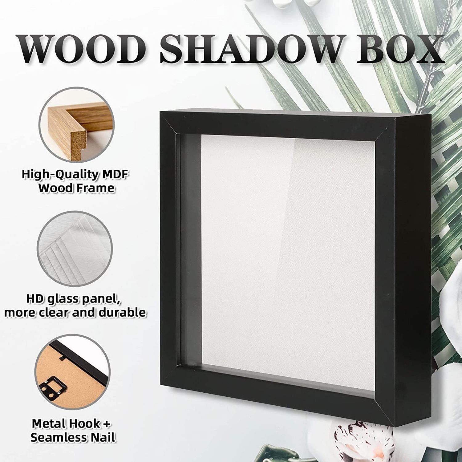 Shadow Box Picture Frame with Linen Board Deep Wood Glass Display Case Ready to Hang Memory Box Baby Sports Memorabilia