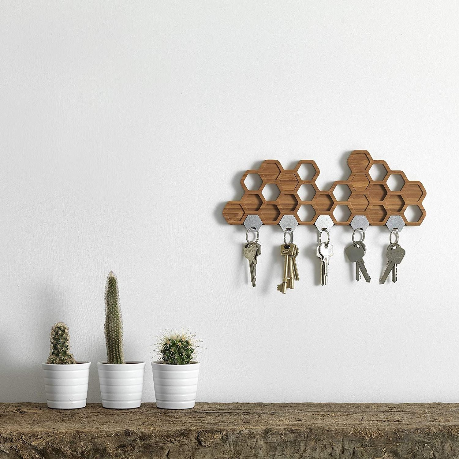 A Unique Bamboo Wall Mounted Hook and Decorative Wooden Storage Rack