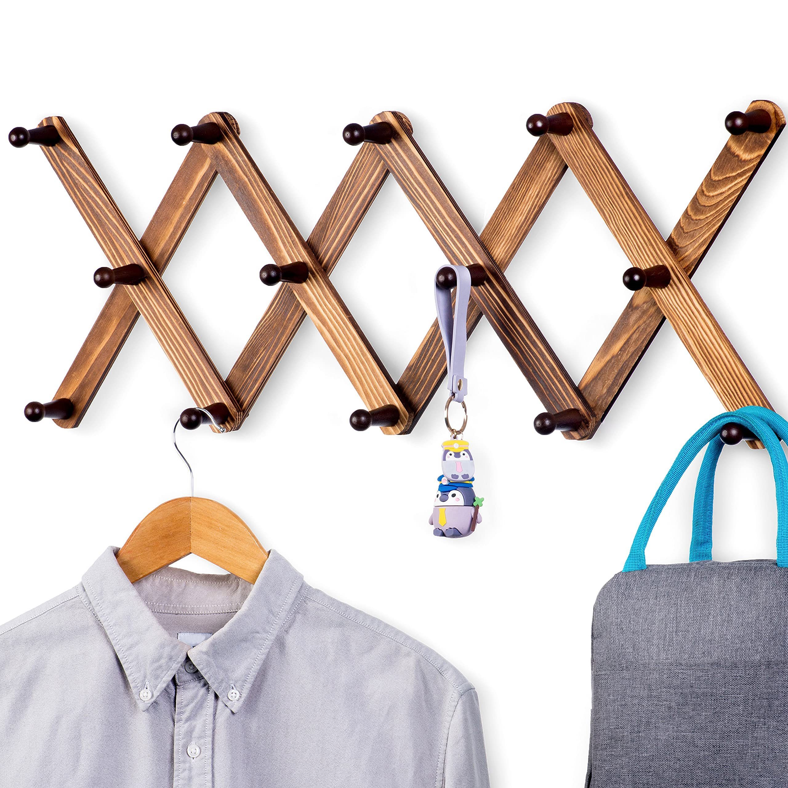 Expandable Coat Rack Hanger Wooden Accordion Wall Mounted Retro Wood Hat Rack 14 Pegs Hooks Hang Jacket