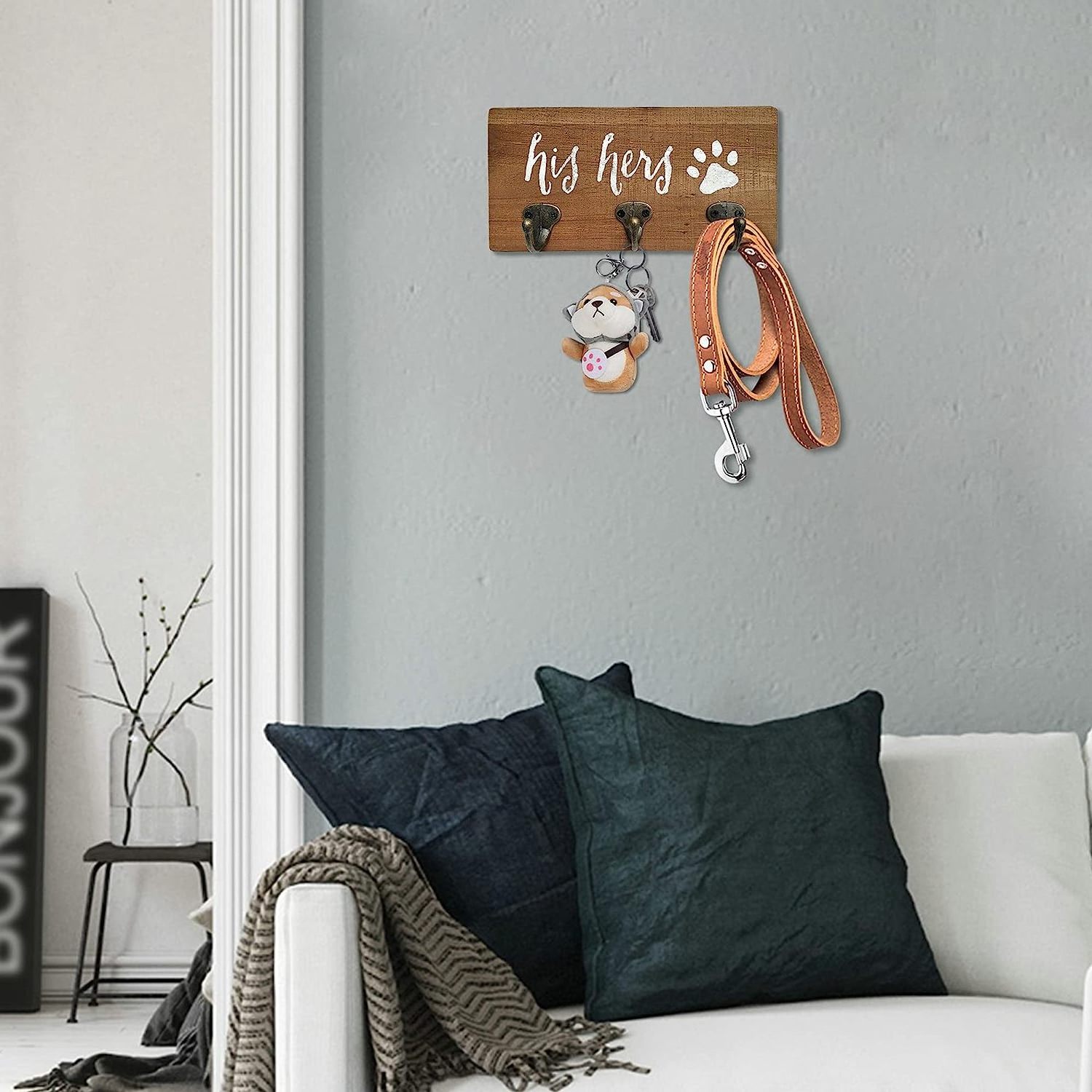 His Hers Dog Leash Key Holder for Wall