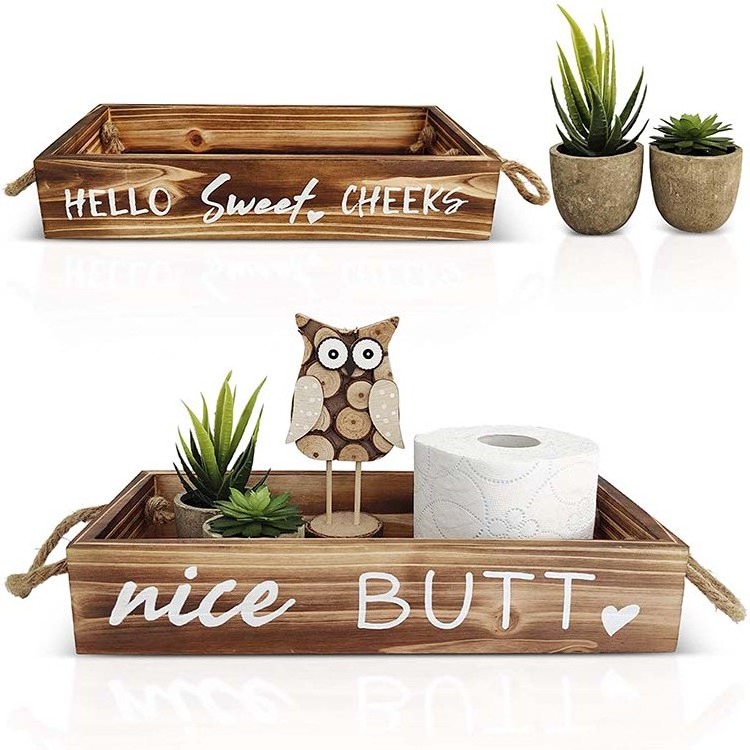 Nice Butt Bathroom Decor Box & Artificial Plants Bundle: 2 Funny Sayings, Hello Sweet Cheeks