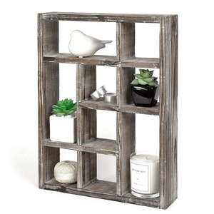 Rustic Multi-Slot Shelf Cube Display 9 Compartment Shadow Box Wall mountable Shelf for Collection Square Freestanding Case