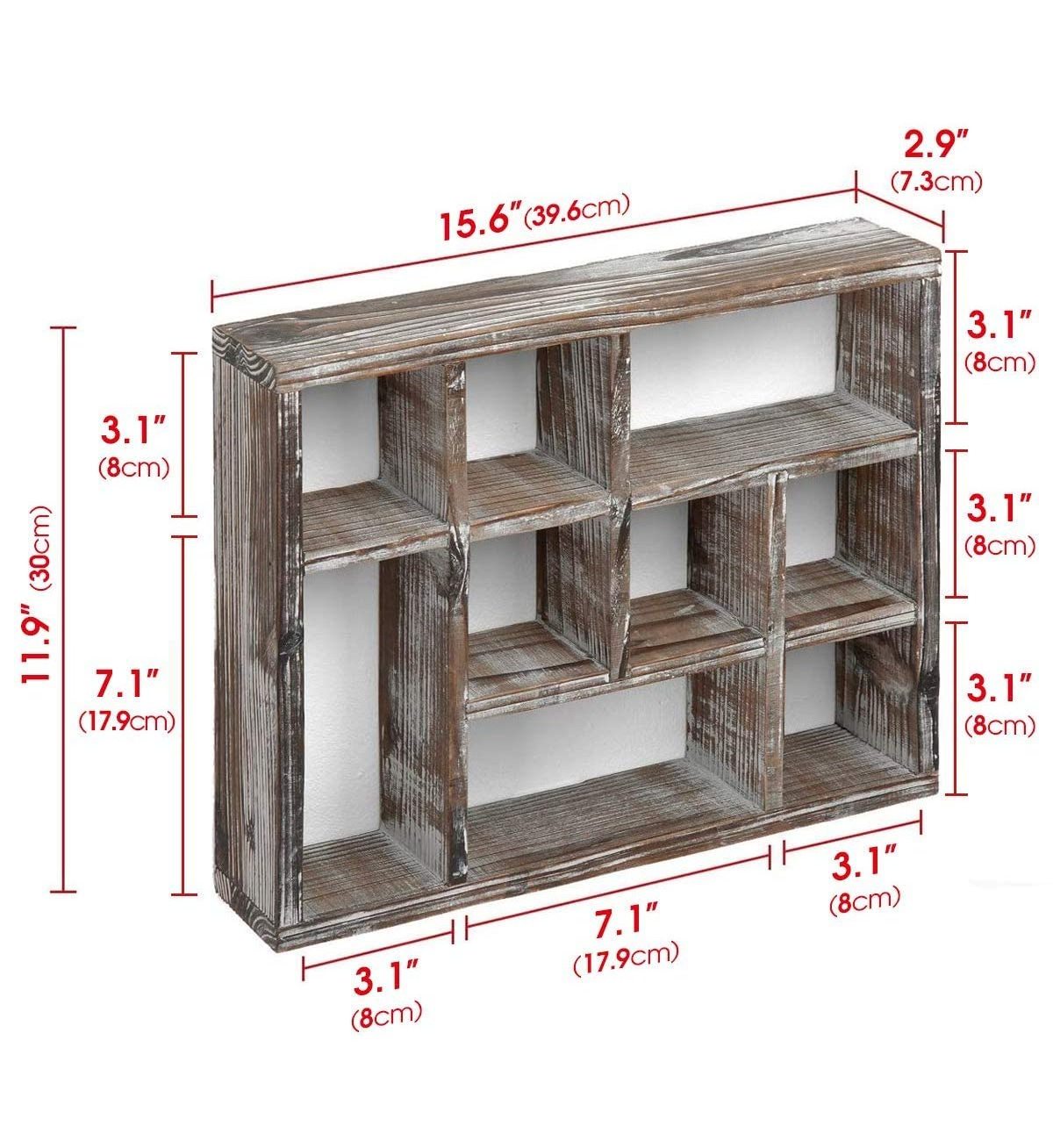 Rustic Multi-Slot Shelf Cube Display 9 Compartment Shadow Box Wall mountable Shelf for Collection Square Freestanding Case