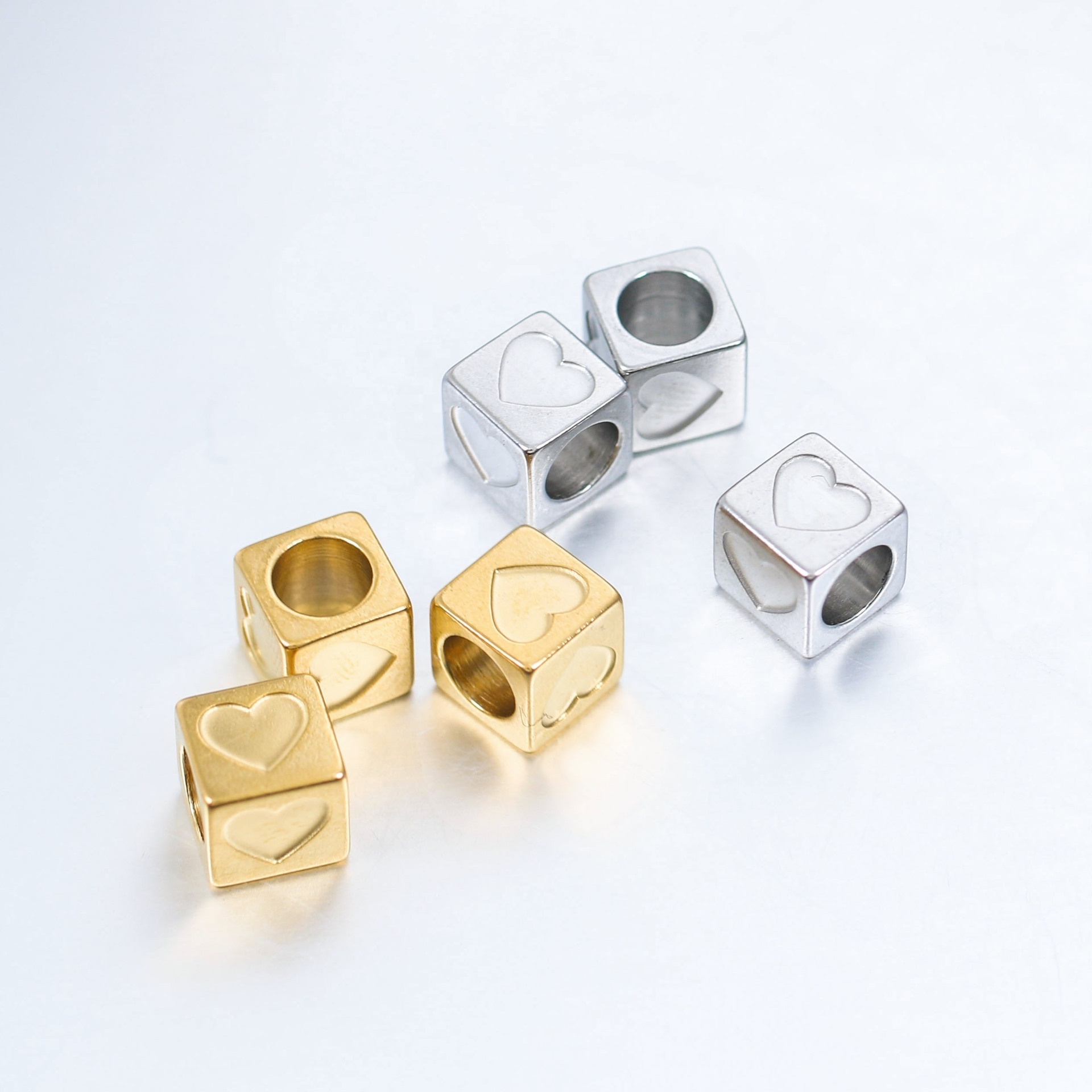 Stainless Steel Gold Plated Heart Square Cube Beads For Jewelry Making Bracelet Necklace DIY Jewelry Findings