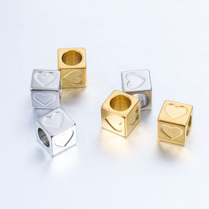 Stainless Steel Gold Plated Heart Square Cube Beads For Jewelry Making Bracelet Necklace DIY Jewelry Findings