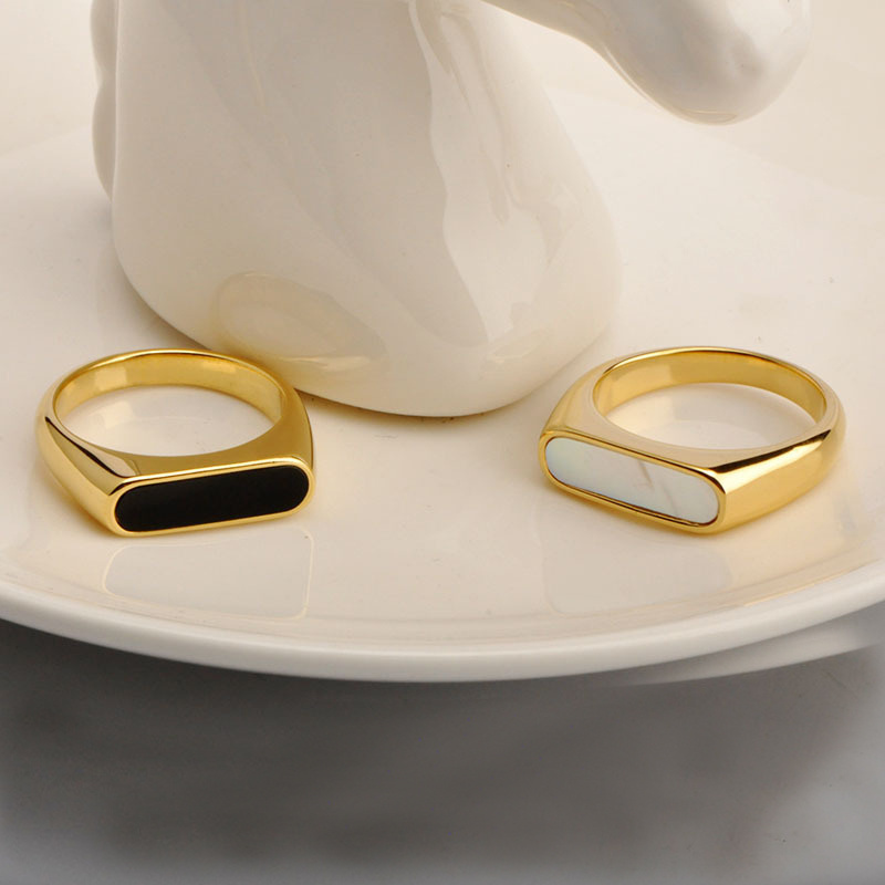 316L stainless steel premium quality mother of pearl/onyx ring