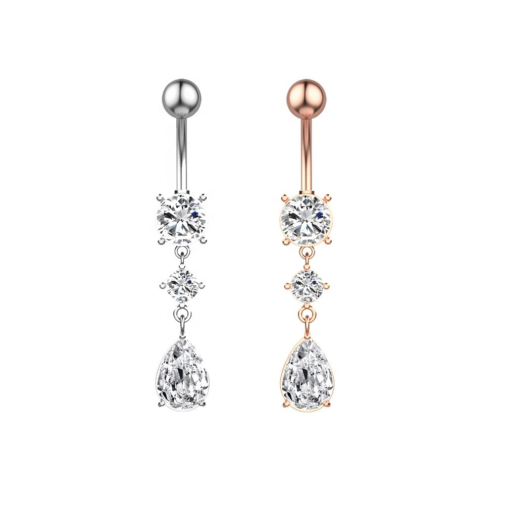 Custom Wholesale Jewelry 316L Surgical Stainless Steel Cooper Setting Cubic Zirconia Stone Floating Dangle Belly Button Ring