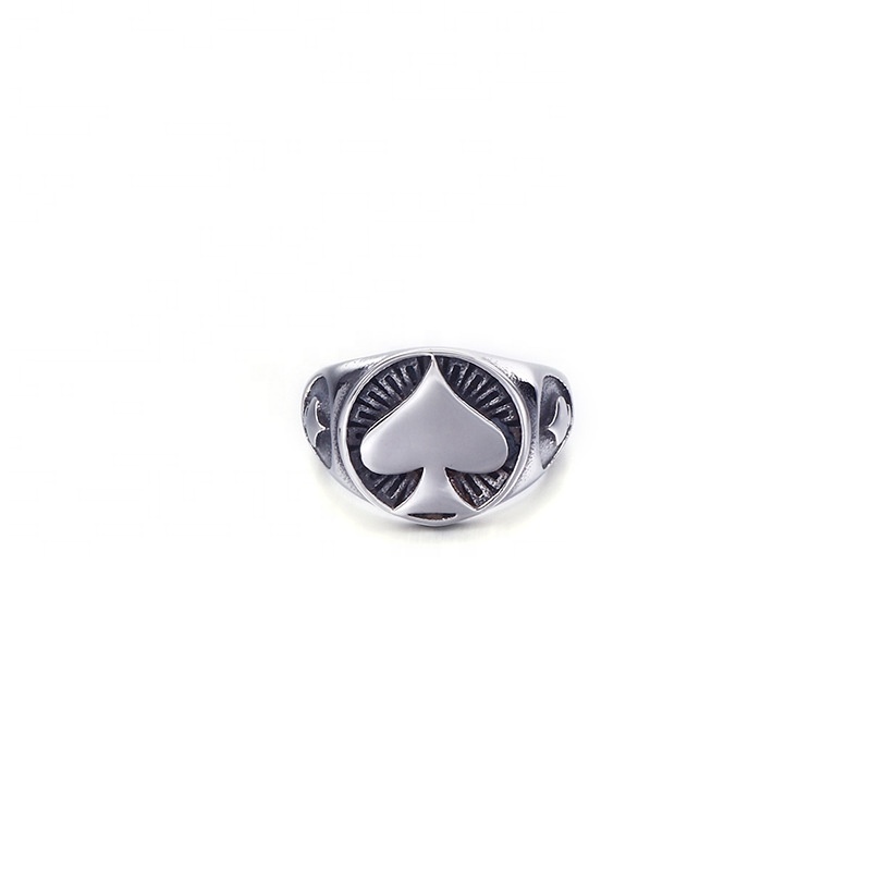 Punk Men's Jewelry Stainless Steel Oxidation Spade Poker K Rock Style Ring