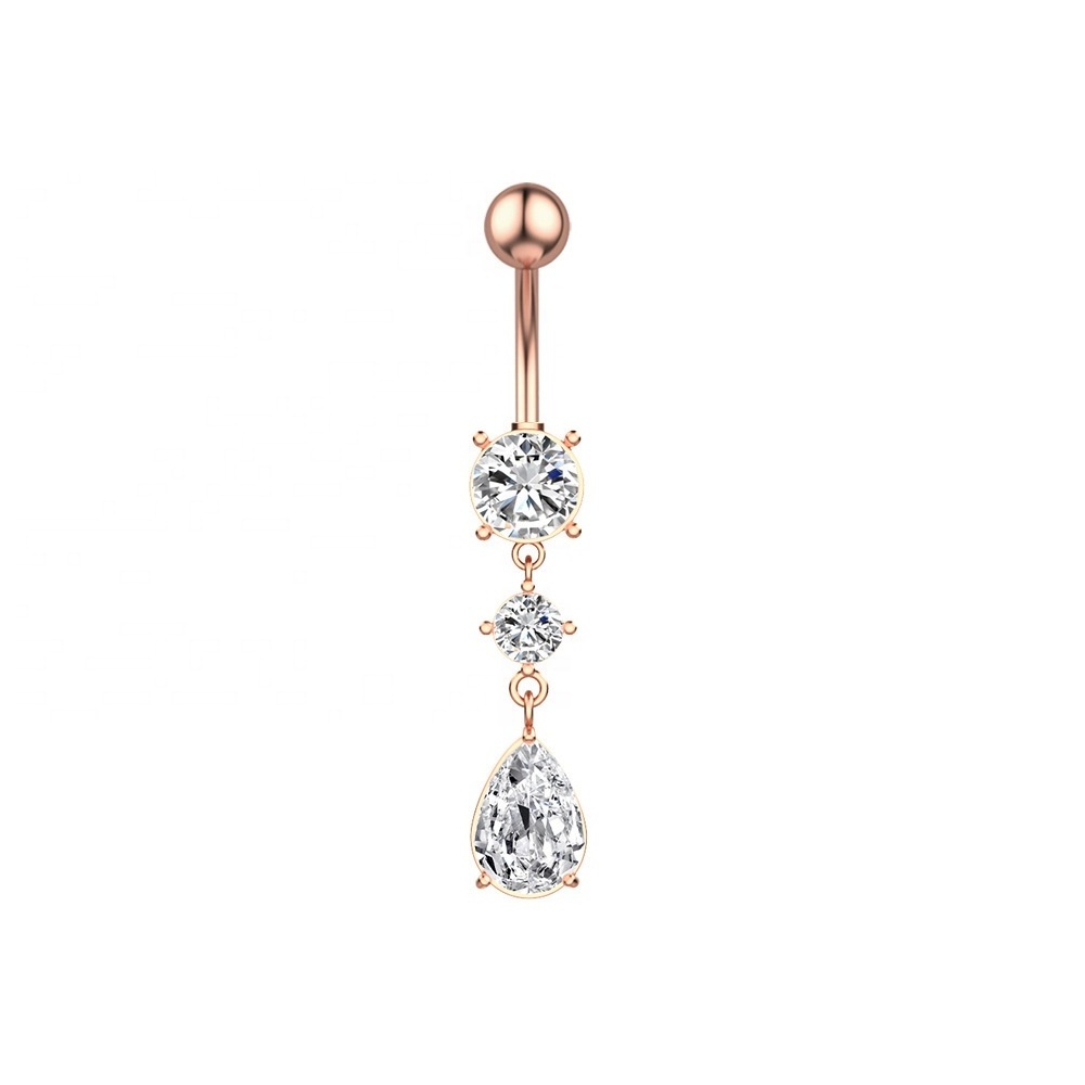 Custom Wholesale Jewelry 316L Surgical Stainless Steel Cooper Setting Cubic Zirconia Stone Floating Dangle Belly Button Ring