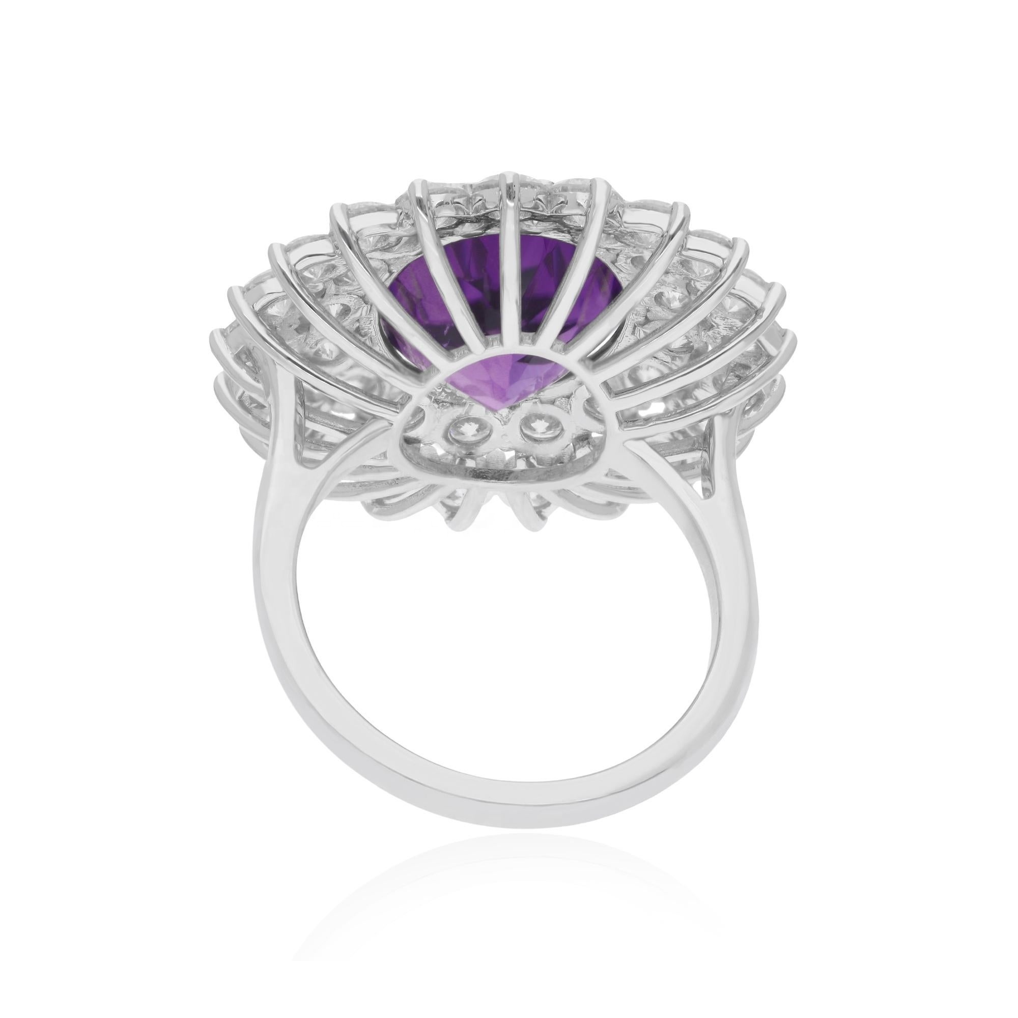 Custom Jewelry 14 Karat White Gold Handmade Diamond Oval Cut Amethyst Gemstone Cocktail Ring