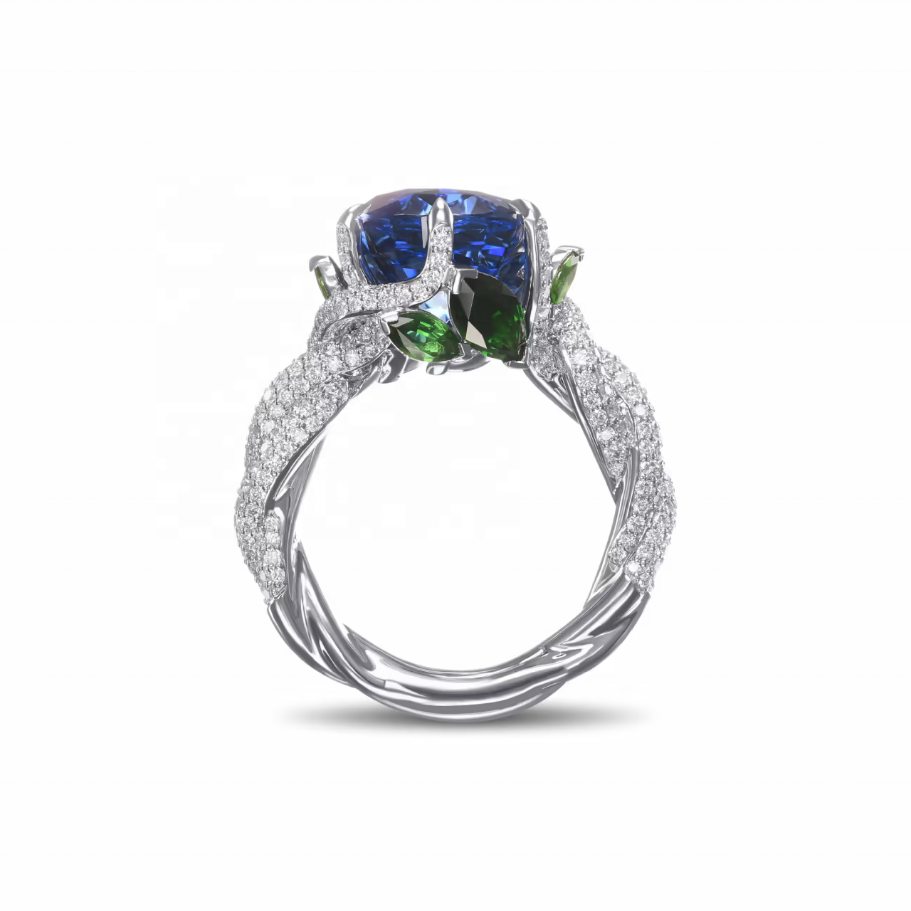 Unique Design 14k 18K Solid White Gold Extraordinary No Heat Oval Cut Sapphire Diamond Side Stone Ring