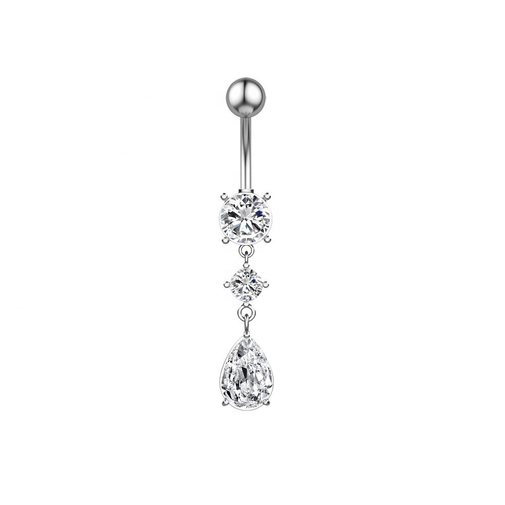 Custom Wholesale Jewelry 316L Surgical Stainless Steel Cooper Setting Cubic Zirconia Stone Floating Dangle Belly Button Ring