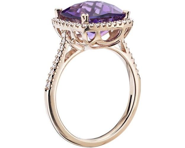 Classic Designs Wedding Jewelry 14k 18k Rose Gold Cushion Cut Amethyst Diamond Halo Cocktail Ring