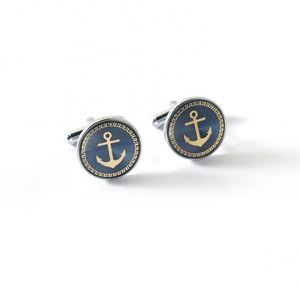 Wholesale Brass Material Men's Shirt Bottom Cuff Enamel Anchor Cufflinks for men