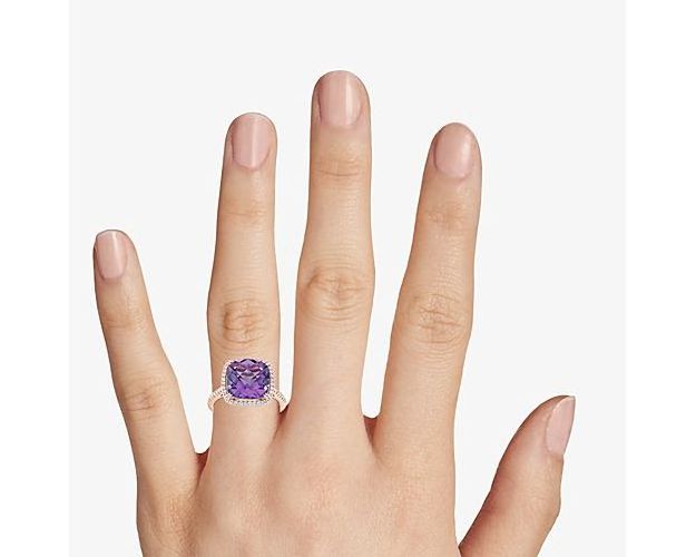 Classic Designs Wedding Jewelry 14k 18k Rose Gold Cushion Cut Amethyst Diamond Halo Cocktail Ring