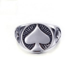 Punk Men's Jewelry Stainless Steel Oxidation Spade Poker K Rock Style Ring