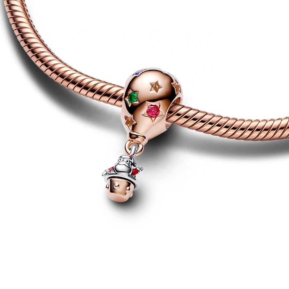 Fashionable Cooper Material Rose Gold Plated Santa Claus Air Balloon Pendant Beaded Bracelet DIY Accessories