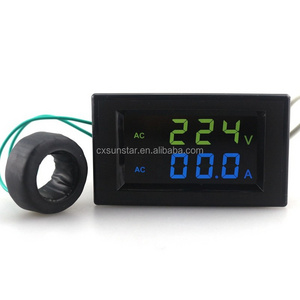 AC200-450V 0-100A Digital Voltmeter Ammeter Green Blue HD Color LED Dual Display Voltage + CT Coil