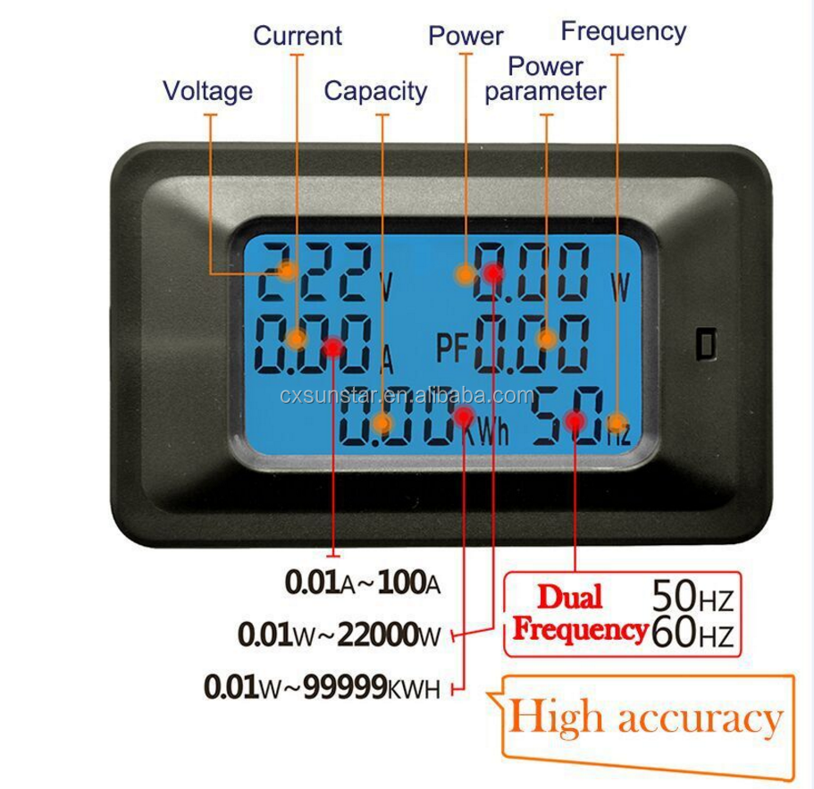 Digital AC Voltage Meters 10A/100A Power Energy analog Voltmeter Ammeter watt current Amps Volt meter LCD Panel Monitor