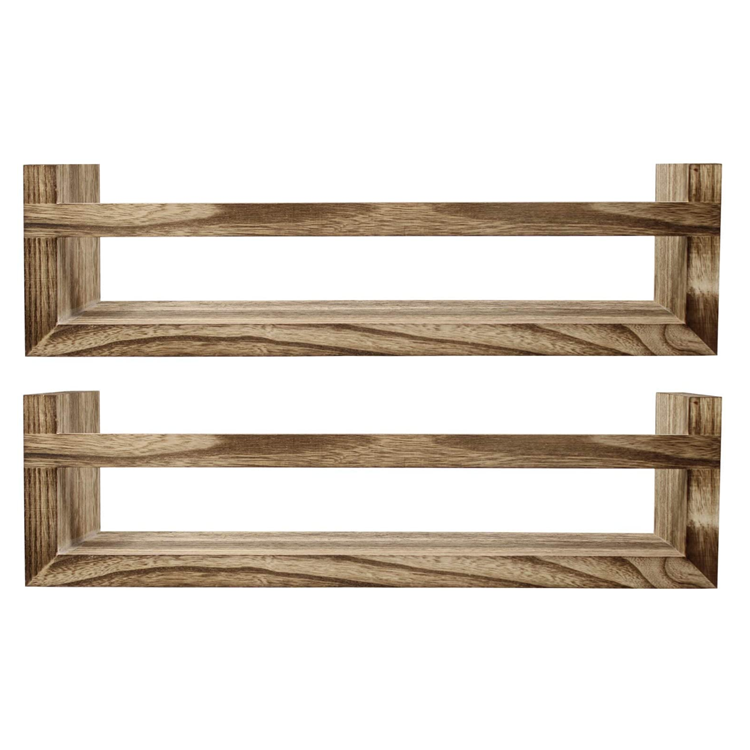 Set of 2 rustic floating book shelves wall mount wooden hanging ledge storage shelf