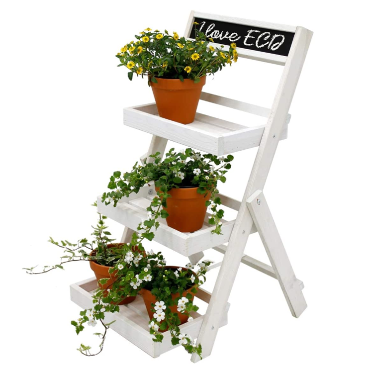 Lasting durability steps shabby chic country chalk board white wood flower shelf plant stand