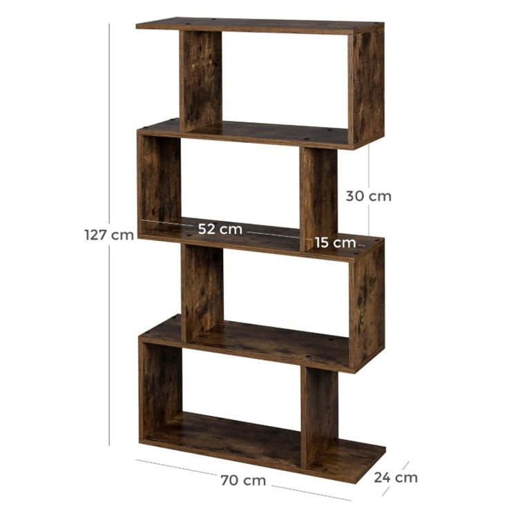 Country house charm rustic brown free-standing decorative 4-tier bookshelf shelving unit