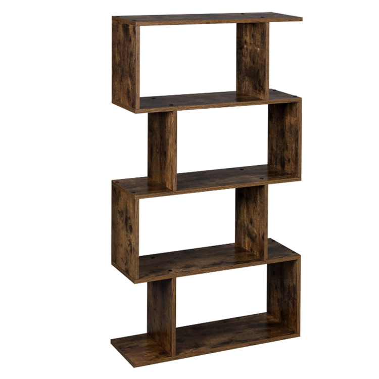 Country house charm rustic brown free-standing decorative 4-tier bookshelf shelving unit