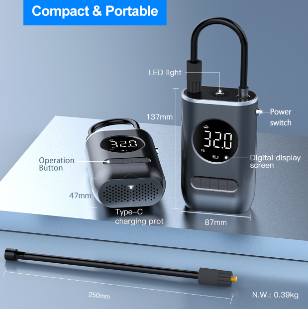 Wireless digital mini portable battery car air pump compressor inflators rechargeable bike motorcycle tire inflator