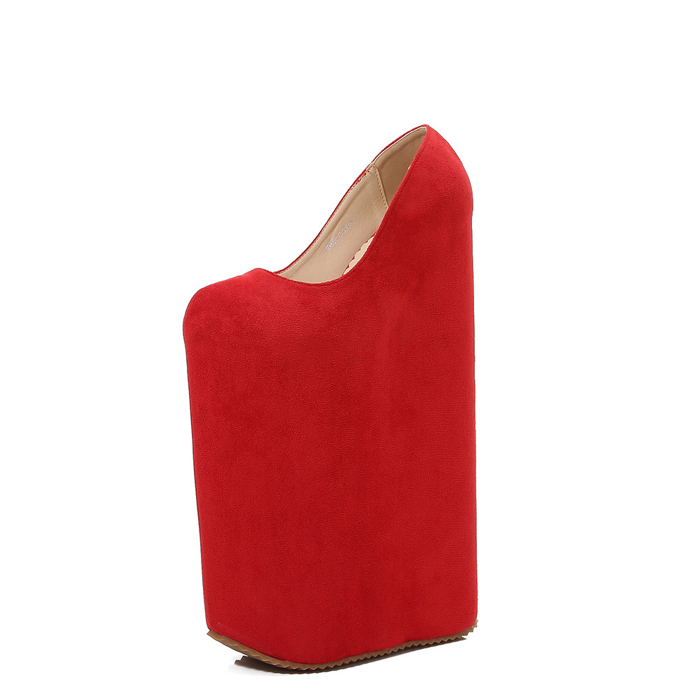 Famous Designer Heels Women 30CM Ultra High Faux Suede Heels Fashion Wedge Heels For Women Fancy Unique Slip-On Pumps For Ladies