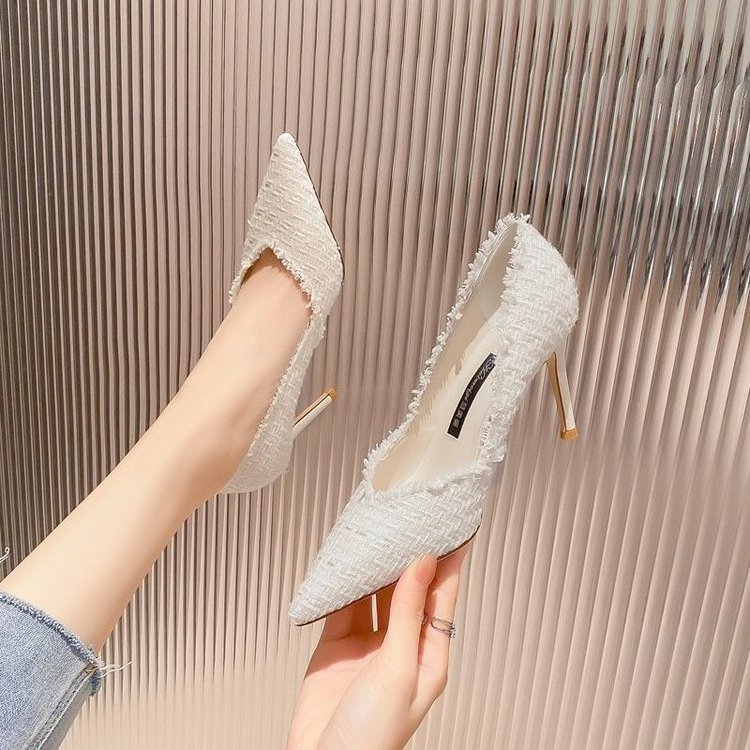 Trendy Heels For Women 2023 New Arrival Purple Heels For Women Fly Weaving Hot Selling Heel Pointed Shoes Ladies Purple Pumps