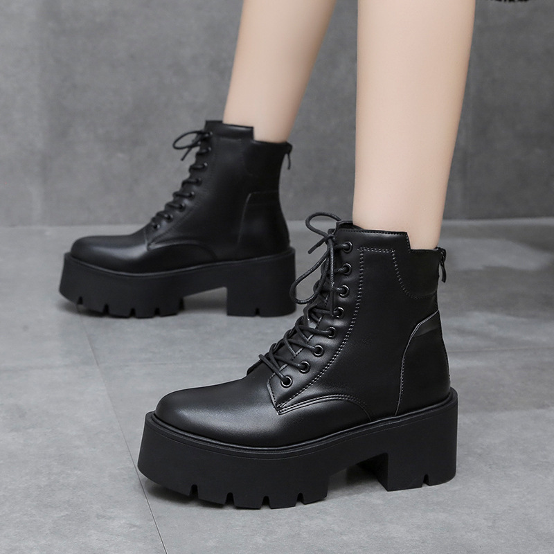 Fashion White Black Boots For Women Minimalist Lace-up Front Combat Boots Ankle Flat Heel Round Toe Combat Boots for Women