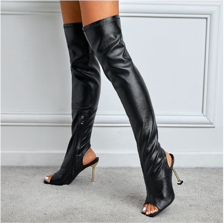 2023 Peep Toe Stilettos Heel Over-The-Knee Thigh High Boots Women Shoes Nightclub For Ladies Fur Heels 2023 Peep-Toe Pump Shoe