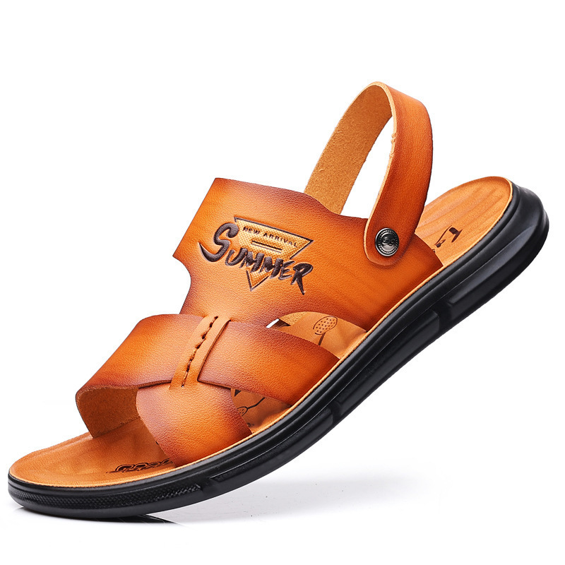 Bulk Wholesale Mens Slippers Casual Sandals Genuine Leather Summer Beach Flat Shoes Sandals For Men Anti-Slippery Shoes