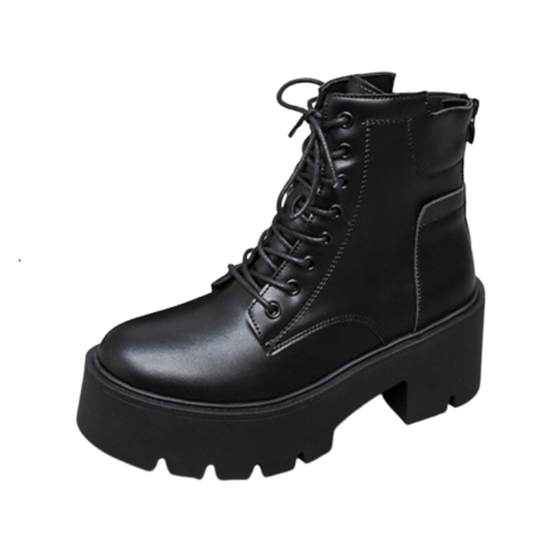 Fashion White Black Boots For Women Minimalist Lace-up Front Combat Boots Ankle Flat Heel Round Toe Combat Boots for Women