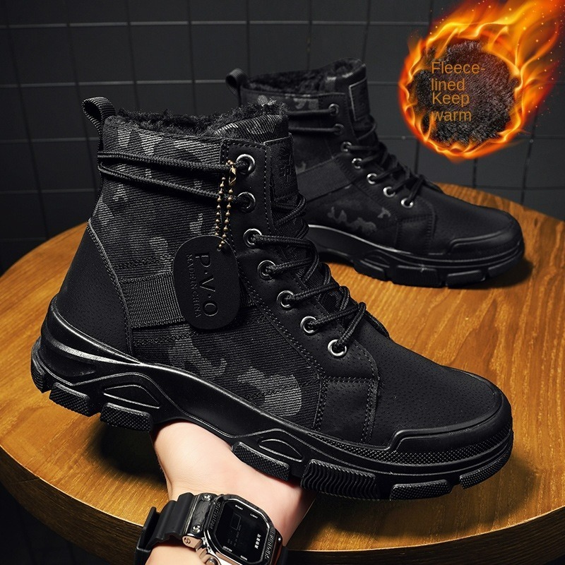 Men's Footwear Plush Boots Martin Ankle Breathable Lace Up Canvas Sports Shoes Camouflage Boots For Men Winter Warm Boots