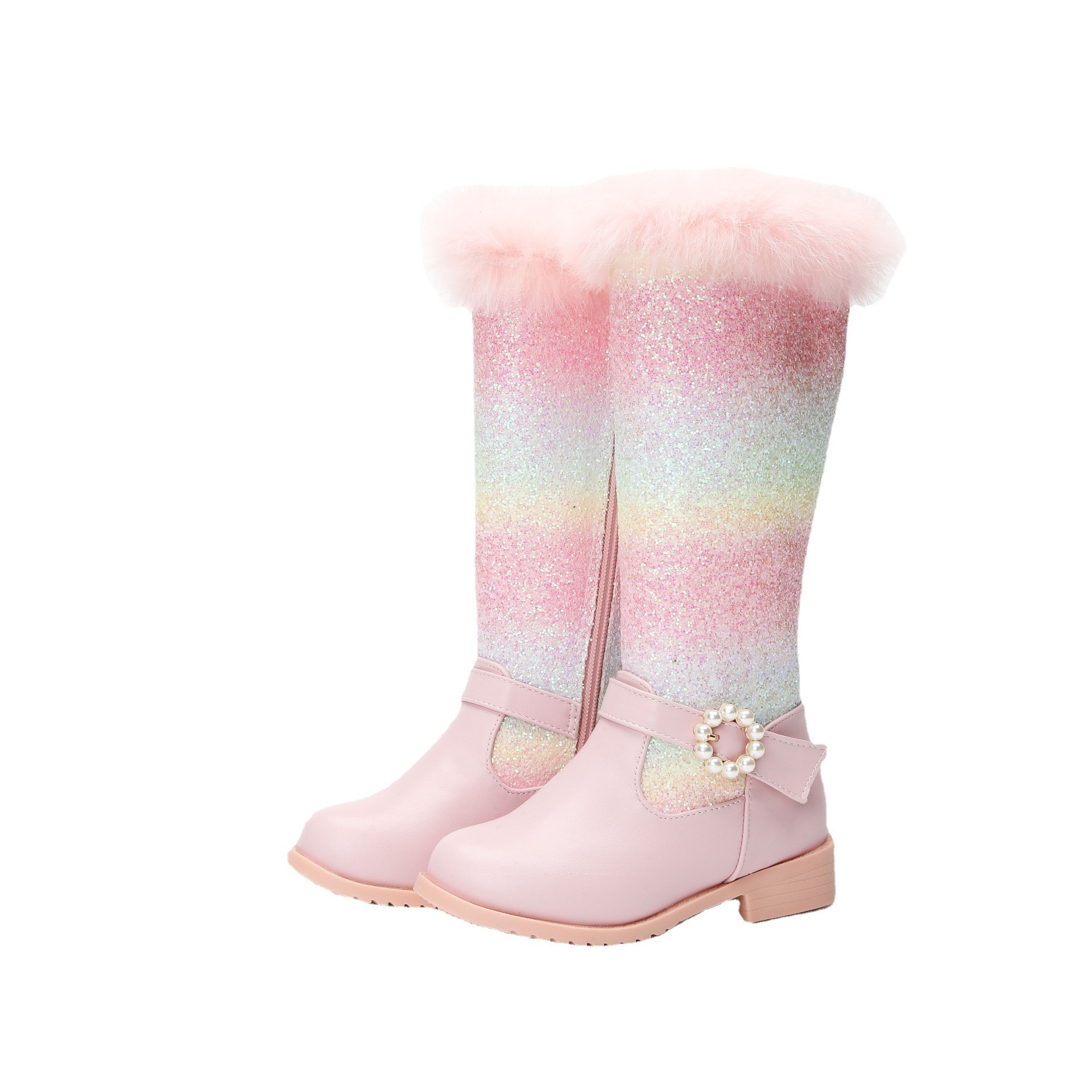 Kids Fur  Boots Girls Winter Ankle Boots Footwear Warm Plush Lining Booties Footwear Shoes Block Low Heel Winter Boots For Girls