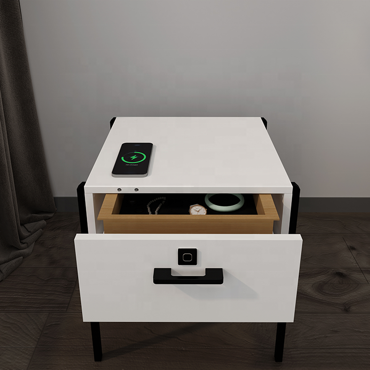 Modern Minimalist Bedroom Furniture Smart Multi-Function Metal Leg Nightstand for Home Living Room