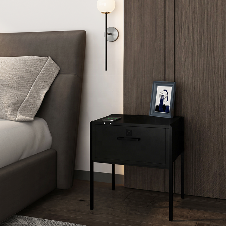 Modern Minimalist Bedroom Furniture Smart Multi-Function Metal Leg Nightstand for Home Living Room