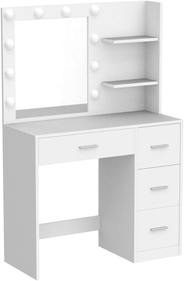 Latest Nordic Wooden Dressing Table with LED Mirror Smart Princess Makeup Vanity with Storage Drawers