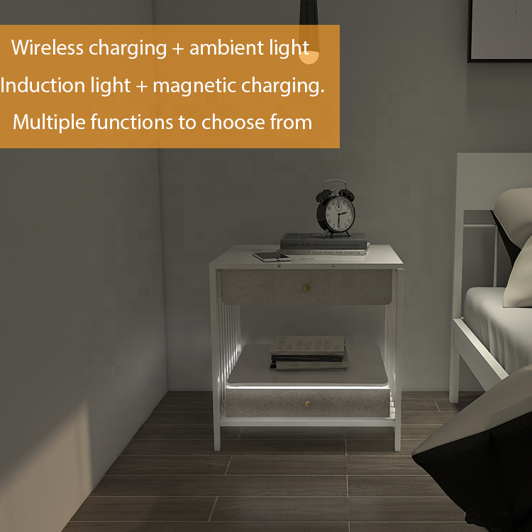 Smart LED Night Light Wireless Charging Bedside Table for Bedroom Living Room Hotel Use Bedroom Furniture