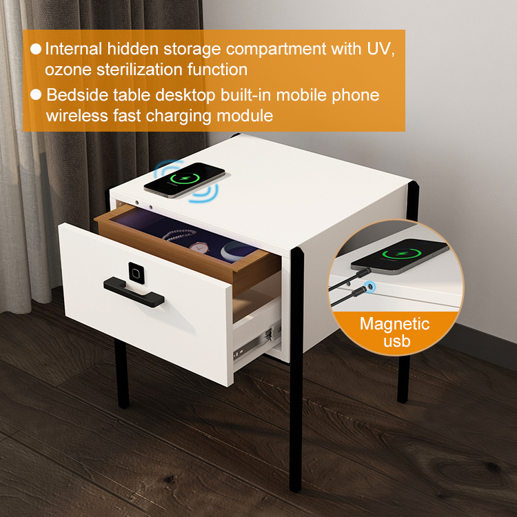 High quality smart bedside table with wireless charging home furniture nightstand