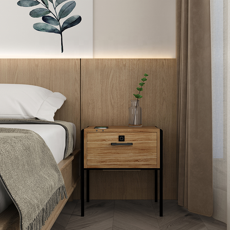 Modern Design Wooden Nightstand with Metal Leg Bedroom Living Room Hotel Apartment Villa Home Furniture