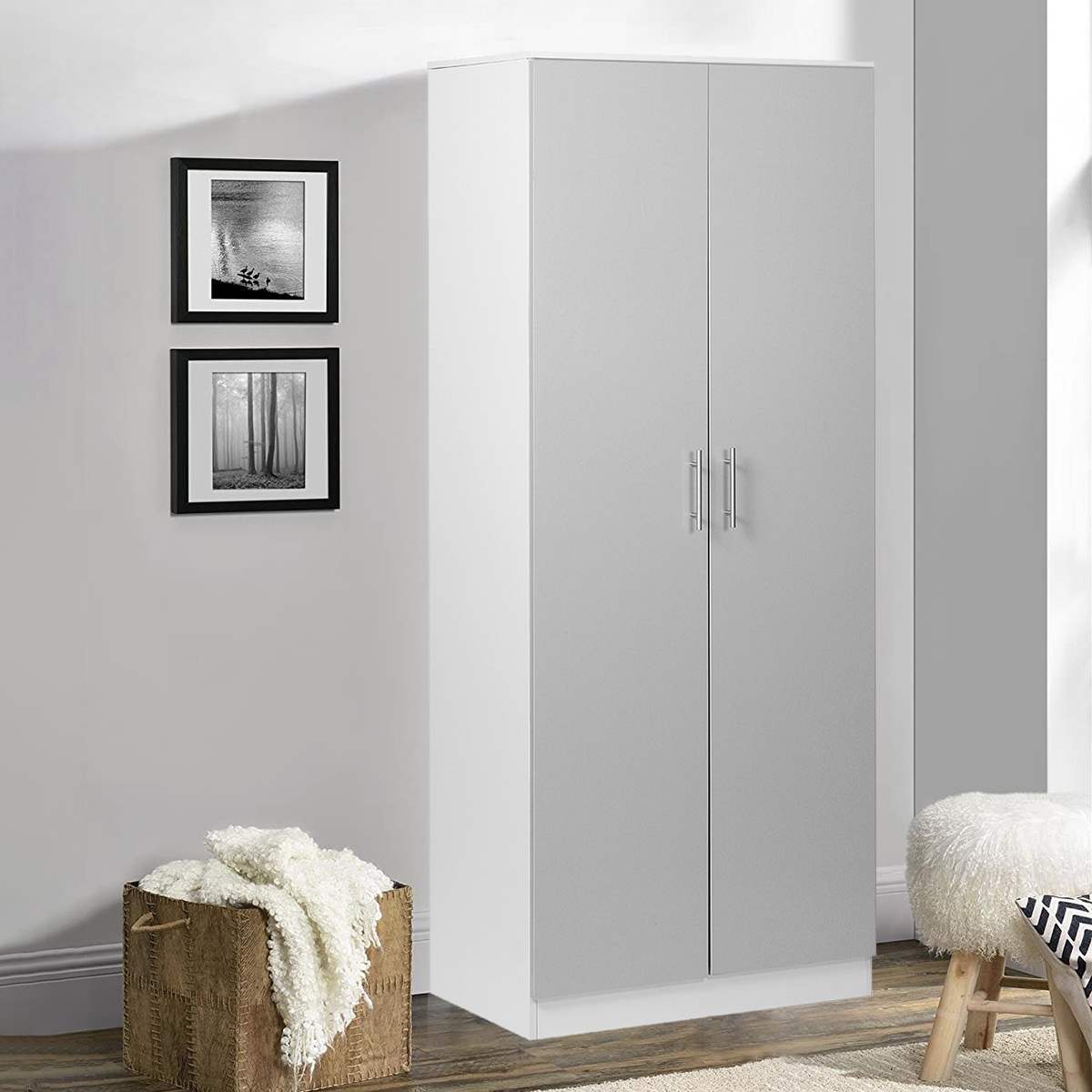 Hot Sales Strong And Durable Dark Gray Large Storage Solid Wood Closet Wooden Wardrobe for Bedroom