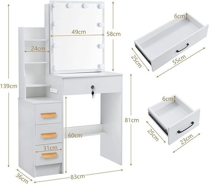 Smart USB socket with 10 LED mirrors and cabinets, dressing table, modern Nordic wooden furniture, bedroom locker, drawerdresser