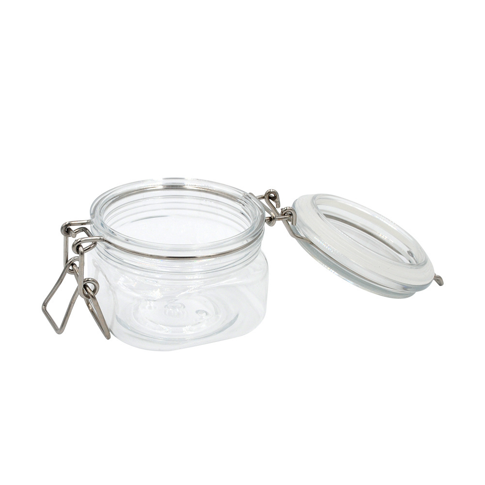 Wholesale round food container 60ml 120ml 150ml 200ml 550ml 1000ml 1500ml air seal PET plastic kilner jar with metal lock