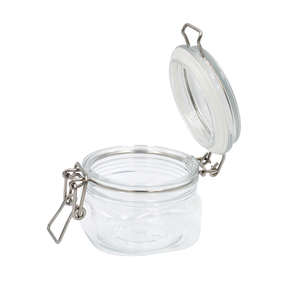 Wholesale round food container 60ml 120ml 150ml 200ml 550ml 1000ml 1500ml air seal PET plastic kilner jar with metal lock