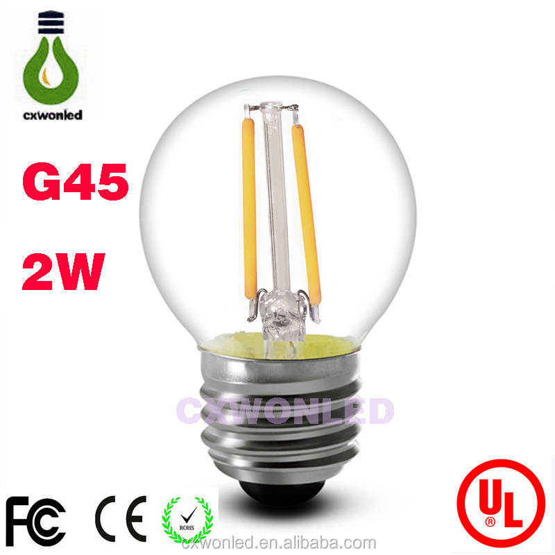 LED Filament E27 lamp,AC110-220V G45 2W 4w led bulb filament